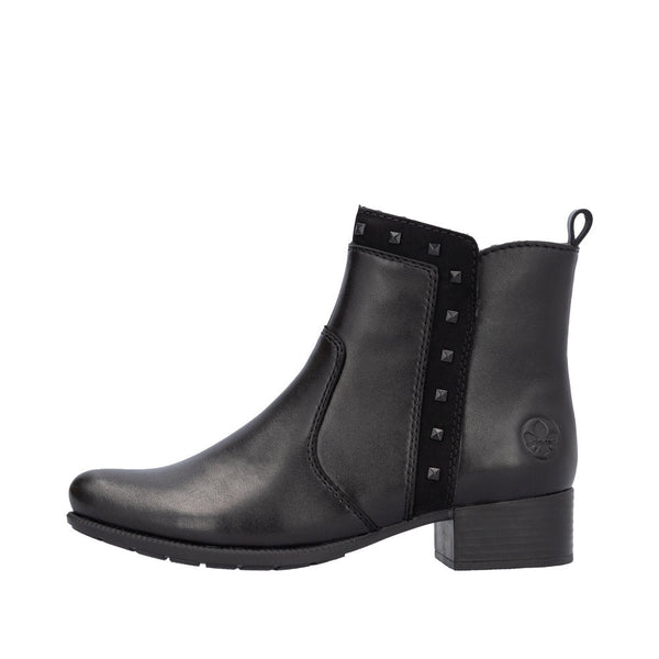 Rieker 78657-00 Ladies Black Leather Side Zip Ankle Boots-elevate your sole