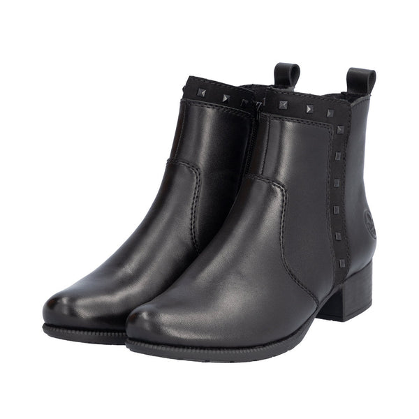 Rieker 78657-00 Ladies Black Leather Side Zip Ankle Boots-elevate your sole