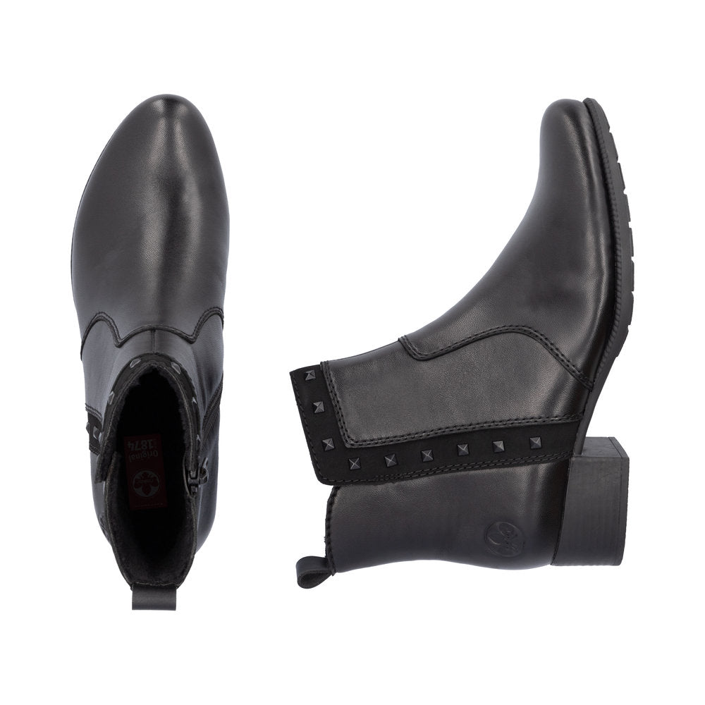 Rieker 78657-00 Ladies Black Leather Side Zip Ankle Boots-elevate your sole