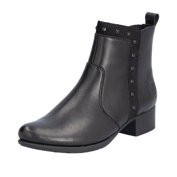 Rieker 78657-00 Ladies Black Leather Side Zip Ankle Boots-elevate your sole