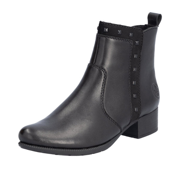 Rieker 78657-00 Ladies Black Leather Side Zip Ankle Boots-elevate your sole