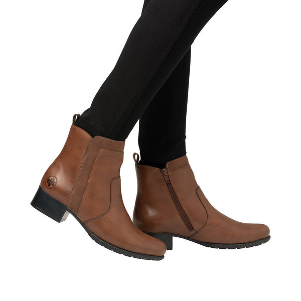 Rieker 78658-22 Ladies Brandy Leather Side Zip Ankle Boots-elevate your sole