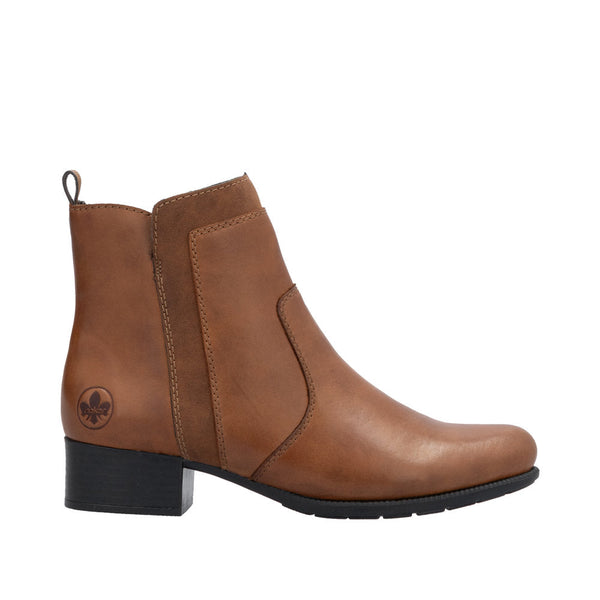 Rieker 78658-22 Ladies Brandy Leather Side Zip Ankle Boots-elevate your sole