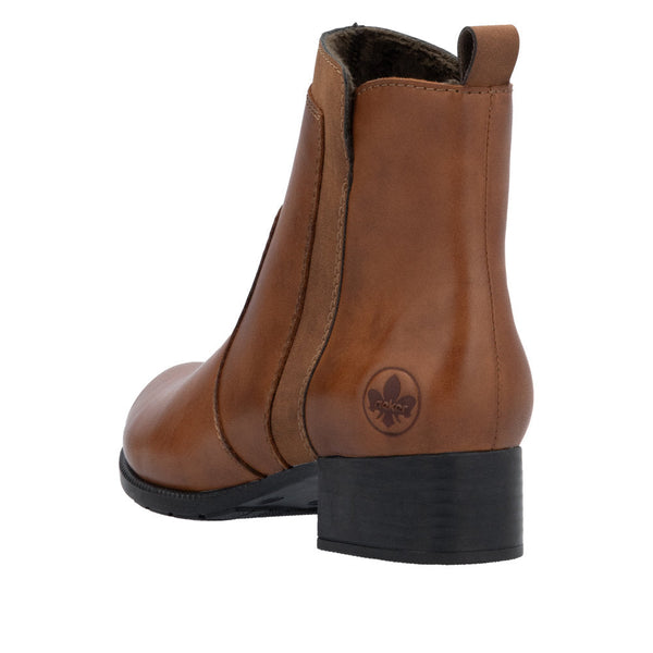 Rieker 78658-22 Ladies Brandy Leather Side Zip Ankle Boots-elevate your sole