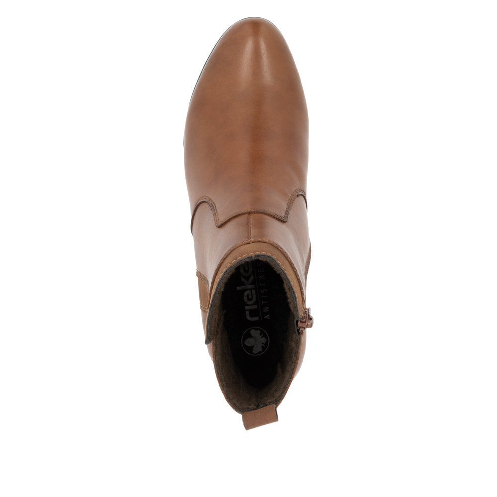 Rieker 78658-22 Ladies Brandy Leather Side Zip Ankle Boots-elevate your sole