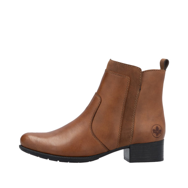 Rieker 78658-22 Ladies Brandy Leather Side Zip Ankle Boots-elevate your sole