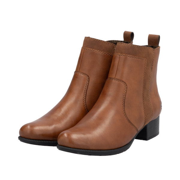 Rieker 78658-22 Ladies Brandy Leather Side Zip Ankle Boots-elevate your sole