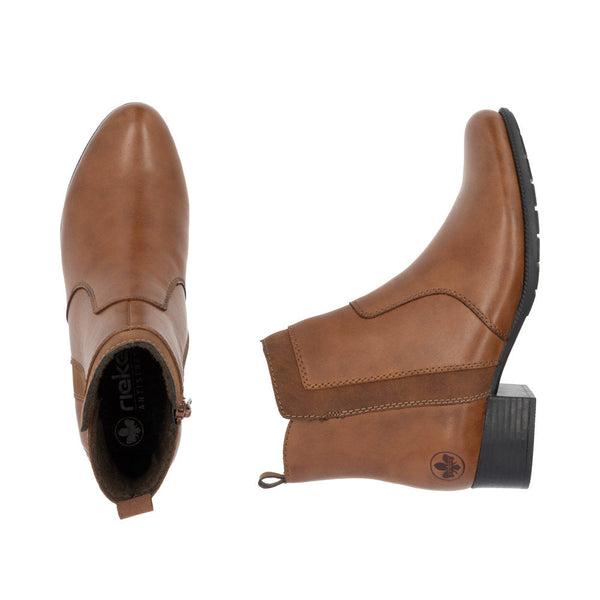 Rieker 78658-22 Ladies Brandy Leather Side Zip Ankle Boots-elevate your sole