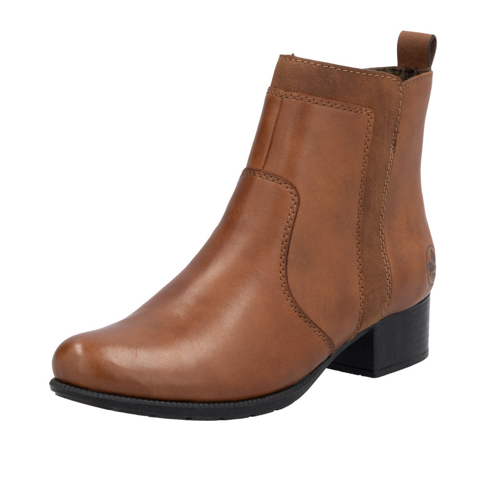 Rieker 78658-22 Ladies Brandy Leather Side Zip Ankle Boots-elevate your sole