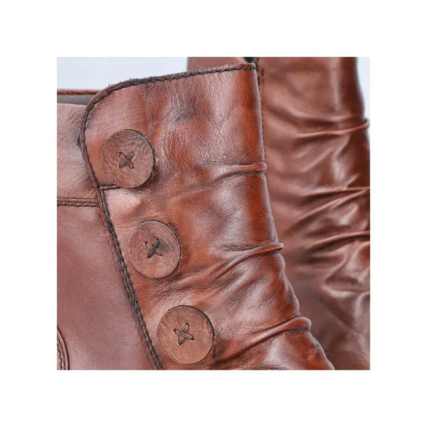 Rieker 78659-22 women's brown leather ankle boots with side zip and decorative buttons, stylish and comfortable footwear.