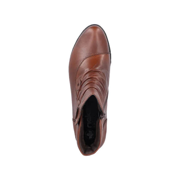 Rieker 78659-22 women's brown leather ankle boots with side zipper, stylish and comfortable footwear.