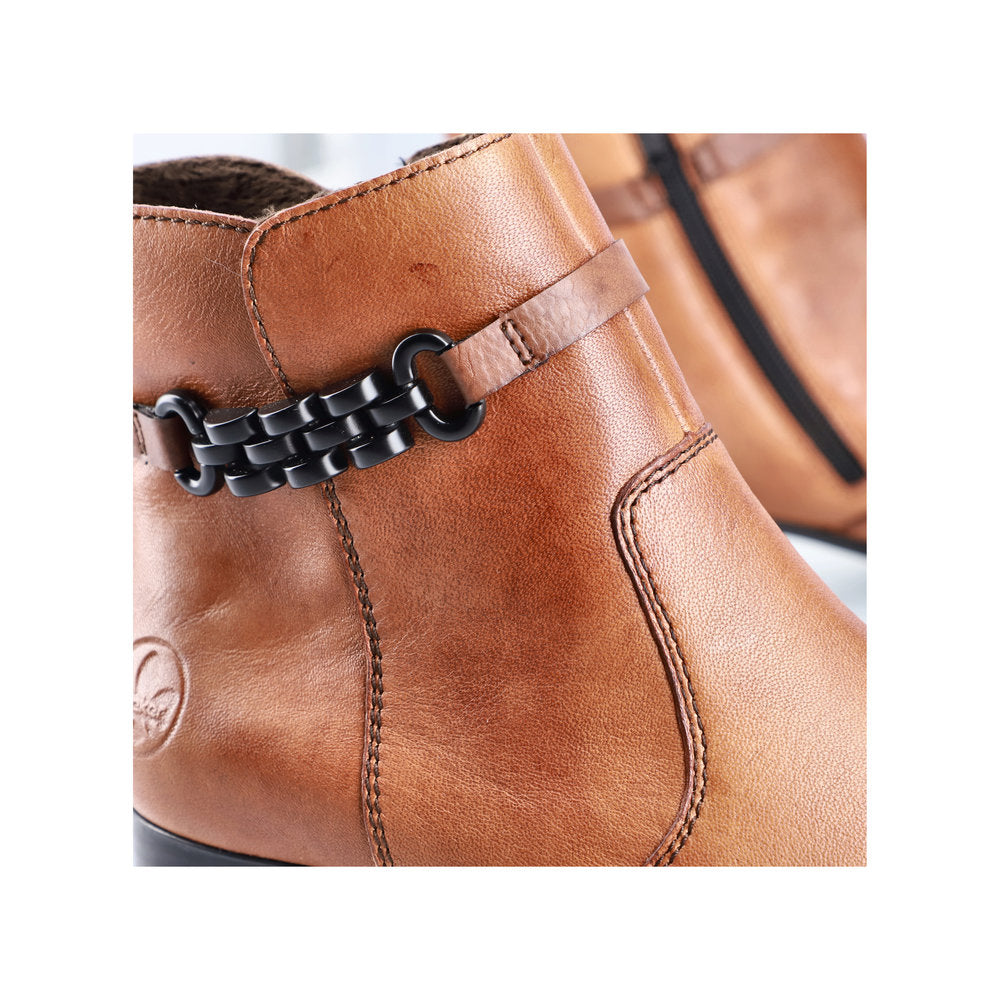 Rieker 78676-25 Ladies Tobacco Leather Side Zip Ankle Boots-elevate your sole
