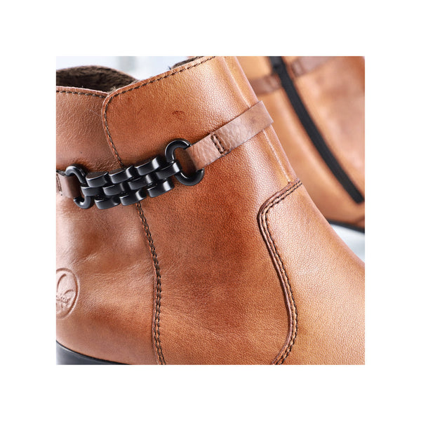 Rieker 78676-25 Ladies Tobacco Leather Side Zip Ankle Boots-elevate your sole