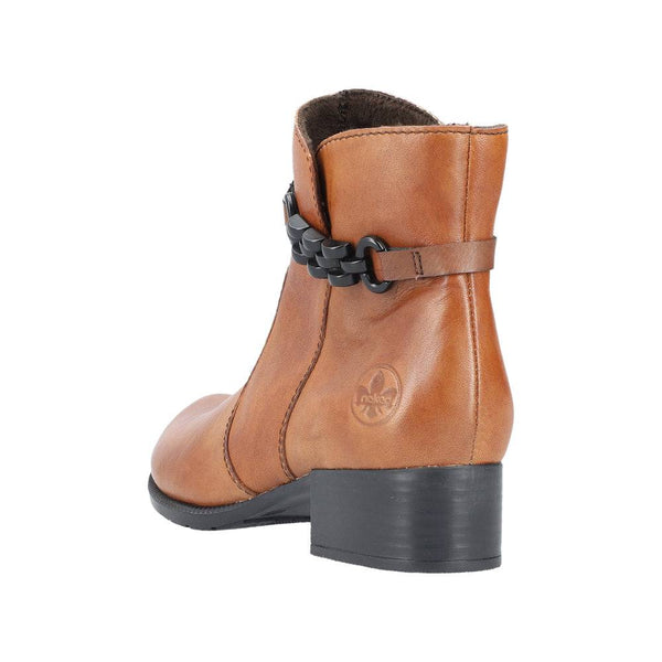 Rieker 78676-25 Ladies Tobacco Leather Side Zip Ankle Boots-elevate your sole
