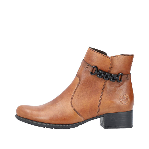 Rieker 78676-25 Ladies Tobacco Leather Side Zip Ankle Boots-elevate your sole