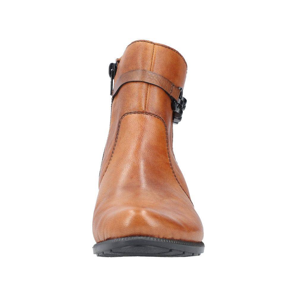 Rieker 78676-25 Ladies Tobacco Leather Side Zip Ankle Boots-elevate your sole