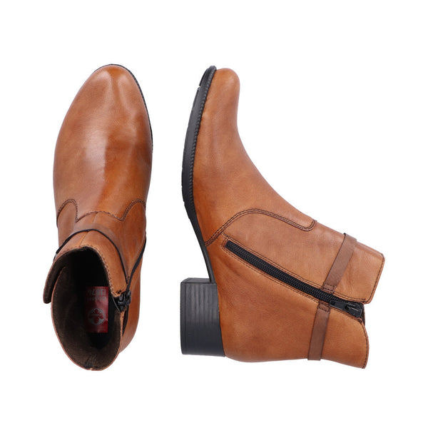 Rieker 78676-25 Ladies Tobacco Leather Side Zip Ankle Boots-elevate your sole