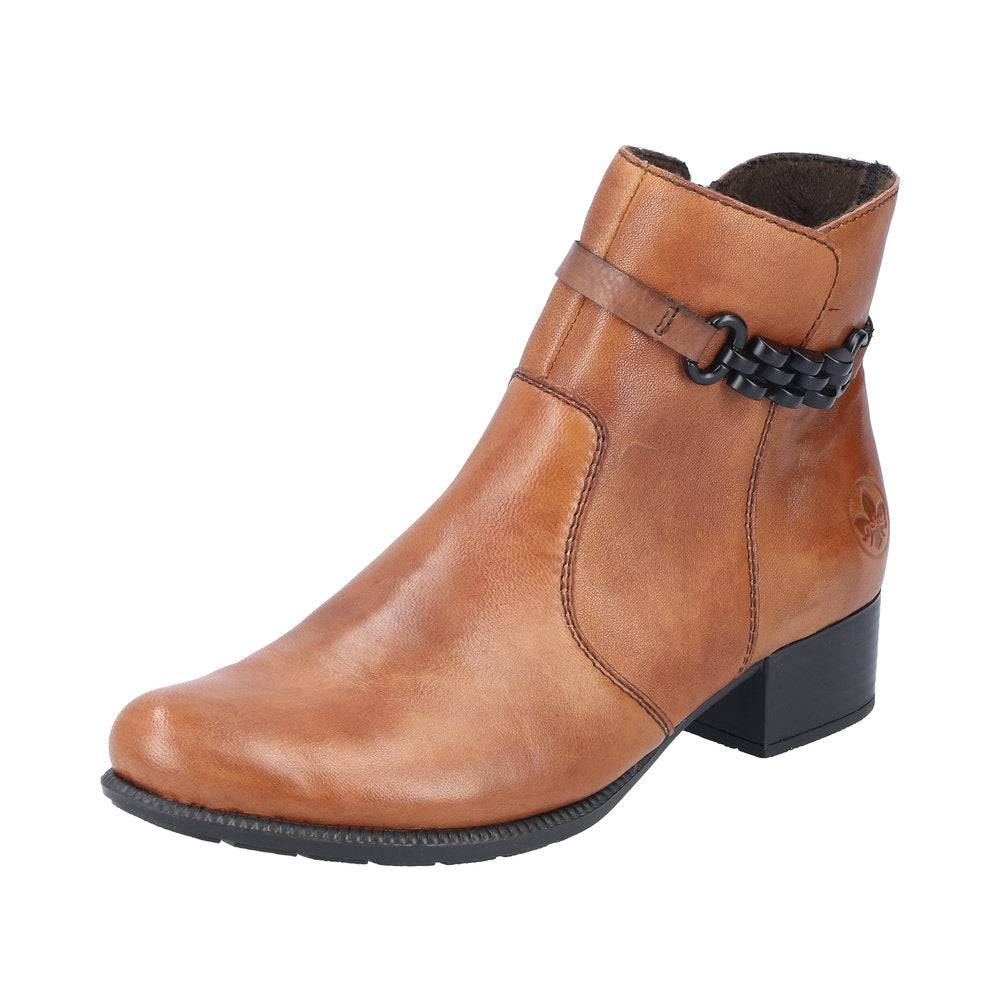 Rieker 78676-25 Ladies Tobacco Leather Side Zip Ankle Boots-elevate your sole