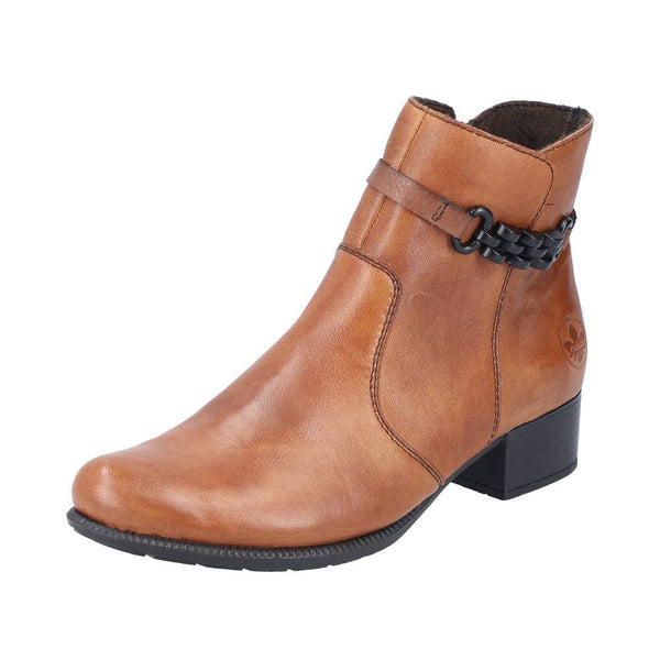 Rieker 78676-25 Ladies Tobacco Leather Side Zip Ankle Boots-elevate your sole