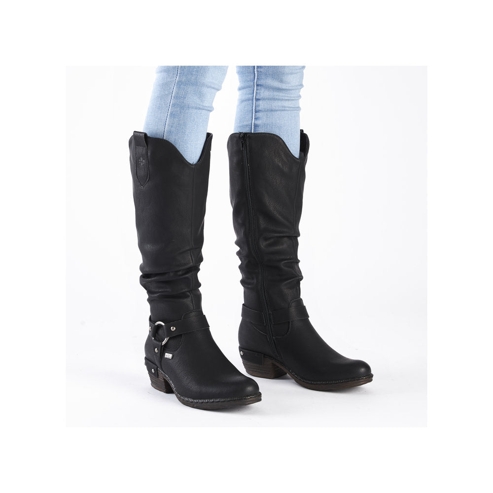 Rieker 93670-00 Ladies Black Water Resistant Side Zip Knee High Boots-elevate your sole