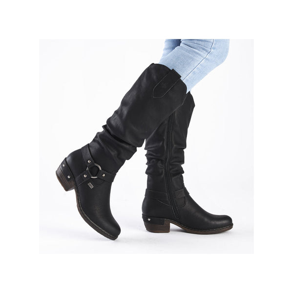 Rieker 93670-00 Ladies Black Water Resistant Side Zip Knee High Boots-elevate your sole
