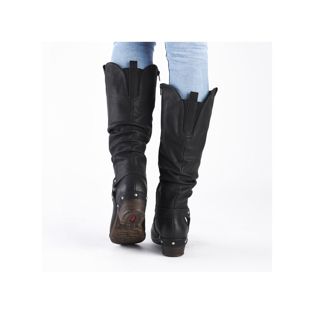 Rieker 93670-00 Ladies Black Water Resistant Side Zip Knee High Boots-elevate your sole