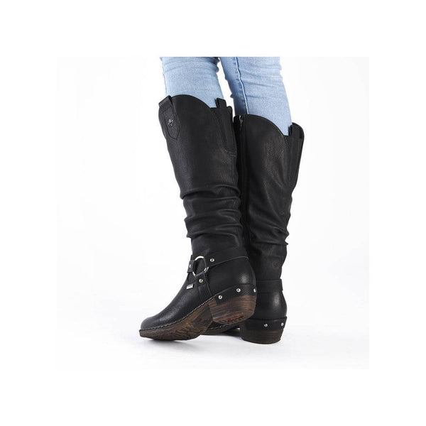 Rieker 93670-00 Ladies Black Water Resistant Side Zip Knee High Boots-elevate your sole