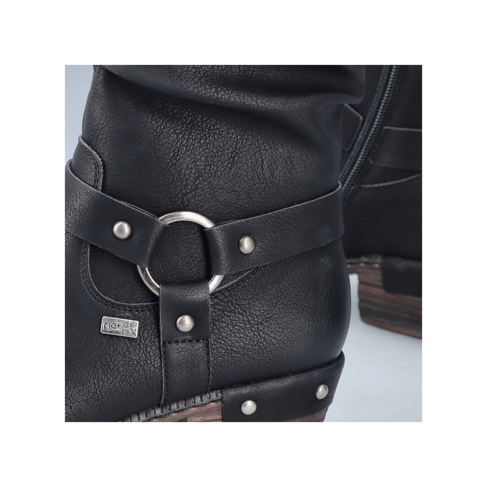 Rieker 93670-00 Ladies Black Water Resistant Side Zip Knee High Boots-elevate your sole