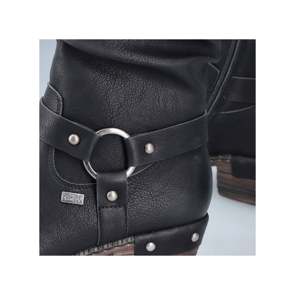 Rieker 93670-00 Ladies Black Water Resistant Side Zip Knee High Boots-elevate your sole