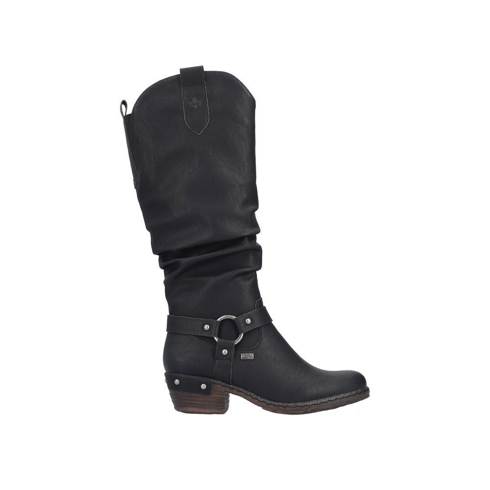 Rieker 93670-00 Ladies Black Water Resistant Side Zip Knee High Boots-elevate your sole