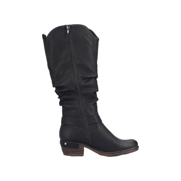 Rieker 93670-00 Ladies Black Water Resistant Side Zip Knee High Boots-elevate your sole