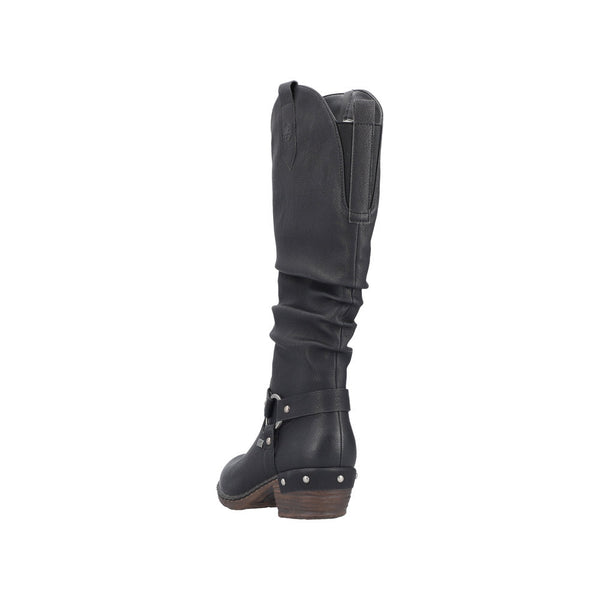 Rieker 93670-00 Ladies Black Water Resistant Side Zip Knee High Boots-elevate your sole