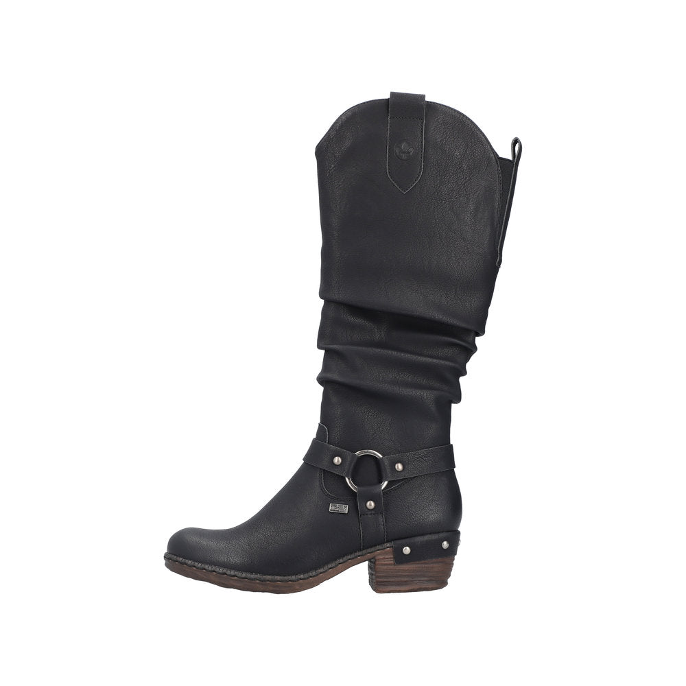 Rieker 93670-00 Ladies Black Water Resistant Side Zip Knee High Boots-elevate your sole