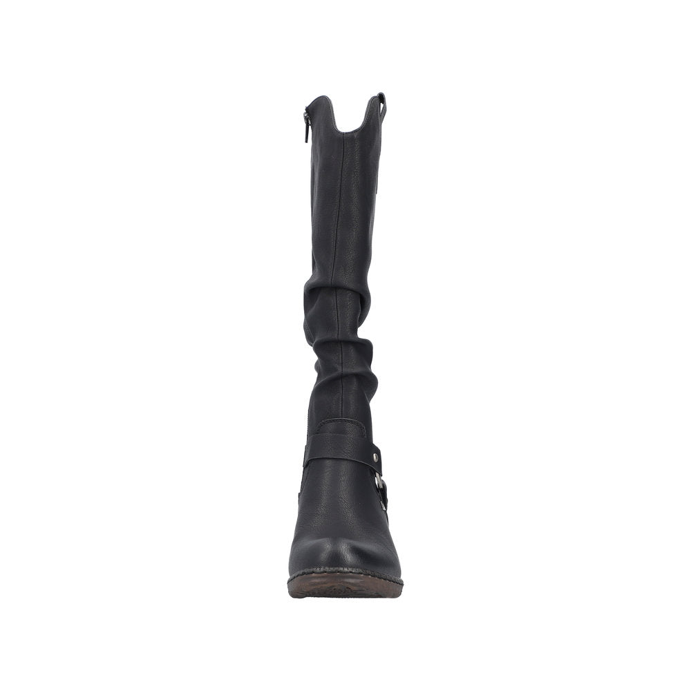 Rieker 93670-00 Ladies Black Water Resistant Side Zip Knee High Boots-elevate your sole