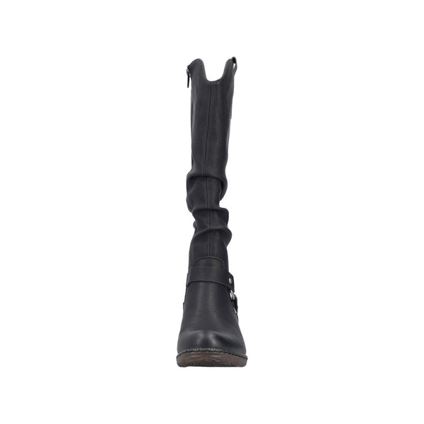 Rieker 93670-00 Ladies Black Water Resistant Side Zip Knee High Boots-elevate your sole