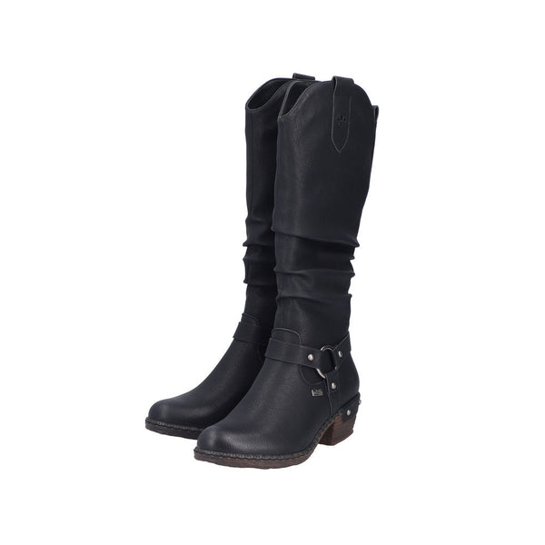 Rieker 93670-00 Ladies Black Water Resistant Side Zip Knee High Boots-elevate your sole