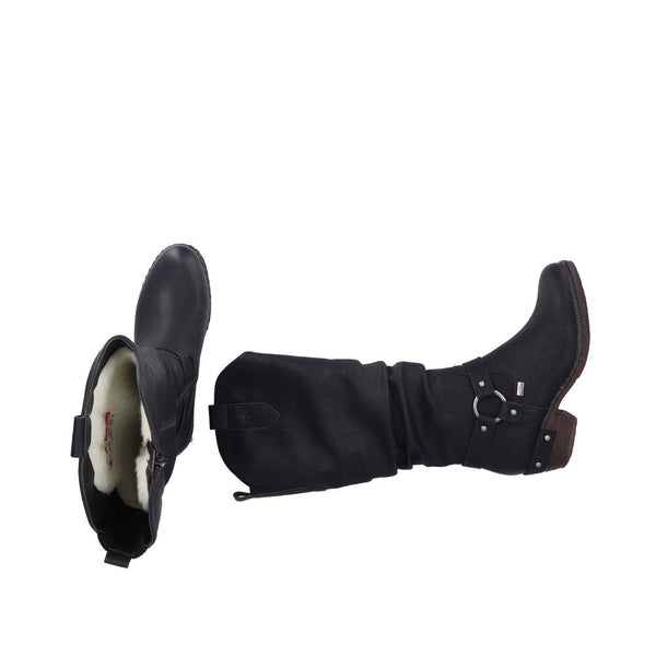 Rieker 93670-00 Ladies Black Water Resistant Side Zip Knee High Boots-elevate your sole