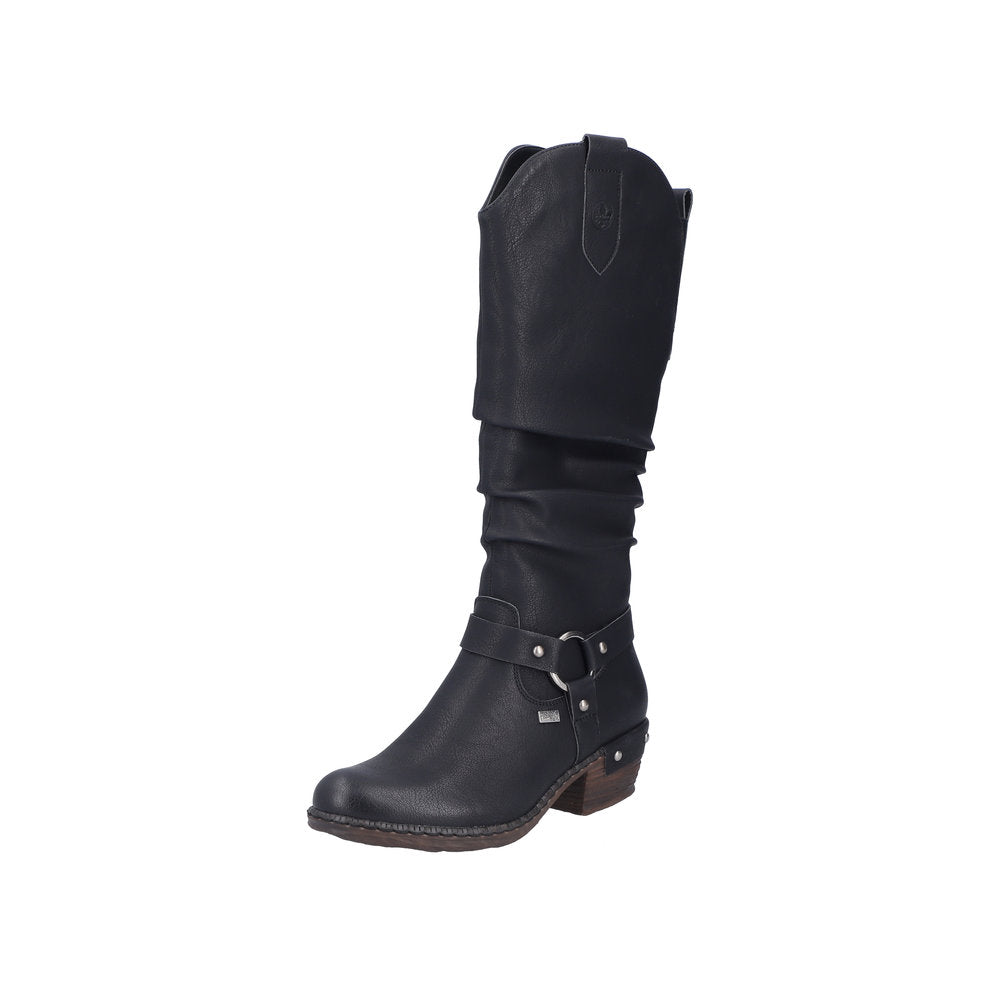 Rieker 93670-00 Ladies Black Water Resistant Side Zip Knee High Boots-elevate your sole