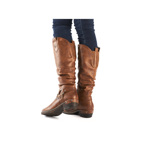 Rieker 93670-24 Ladies Brown Water Resistant Side Zip Knee High Boots-elevate your sole