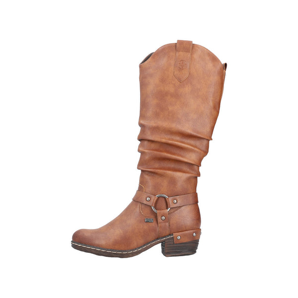Rieker 93670-24 Ladies Brown Water Resistant Side Zip Knee High Boots-elevate your sole