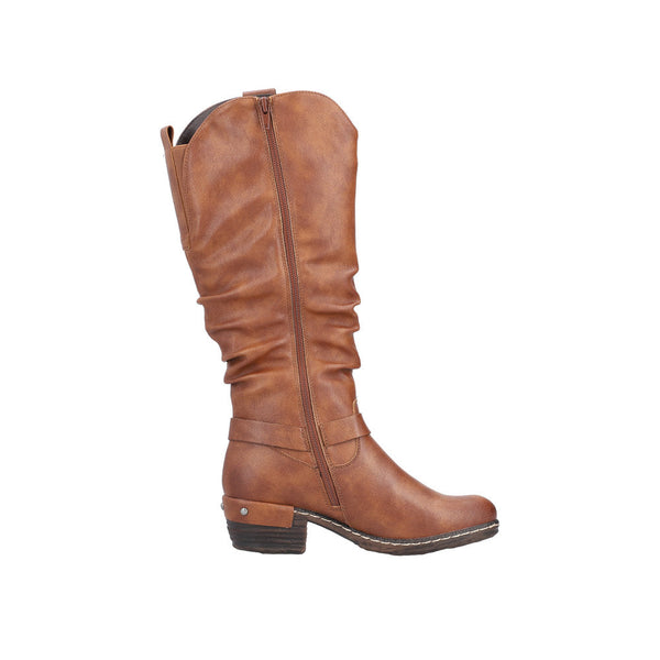 Rieker 93670-24 Ladies Brown Water Resistant Side Zip Knee High Boots-elevate your sole