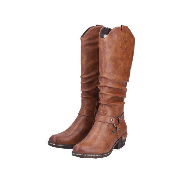 Rieker 93670-24 Ladies Brown Water Resistant Side Zip Knee High Boots-elevate your sole