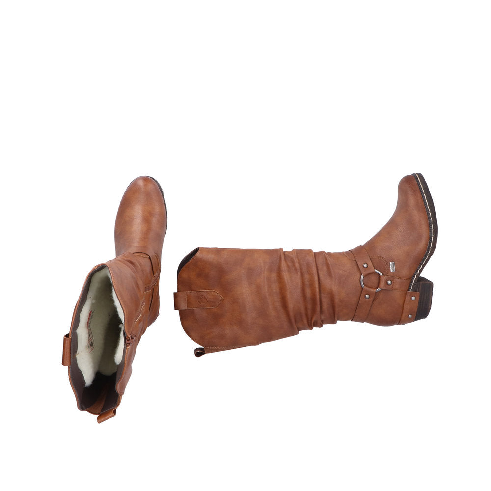 Rieker 93670-24 Ladies Brown Water Resistant Side Zip Knee High Boots-elevate your sole