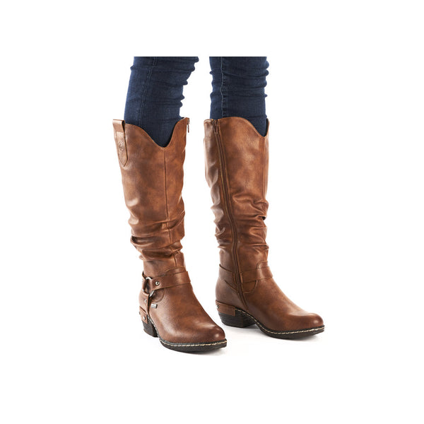 Rieker 93670-24 Ladies Brown Water Resistant Side Zip Knee High Boots-elevate your sole