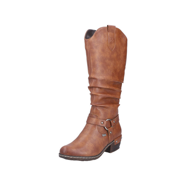Rieker 93670-24 Ladies Brown Water Resistant Side Zip Knee High Boots-elevate your sole