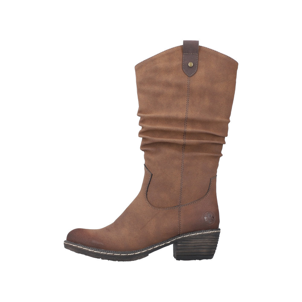Rieker 93775-25 Ladies Brown Side Zip Mid-Calf Boots-elevate your sole