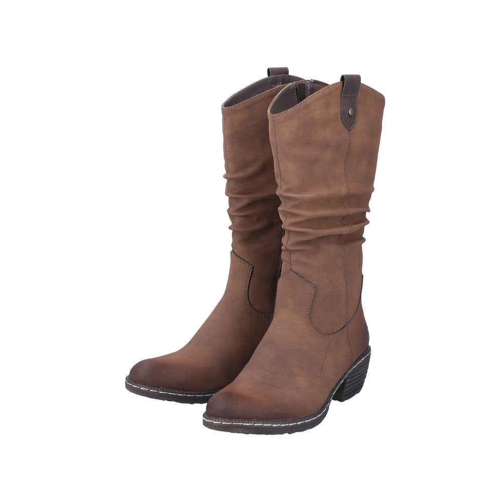 Rieker 93775-25 Ladies Brown Side Zip Mid-Calf Boots-elevate your sole