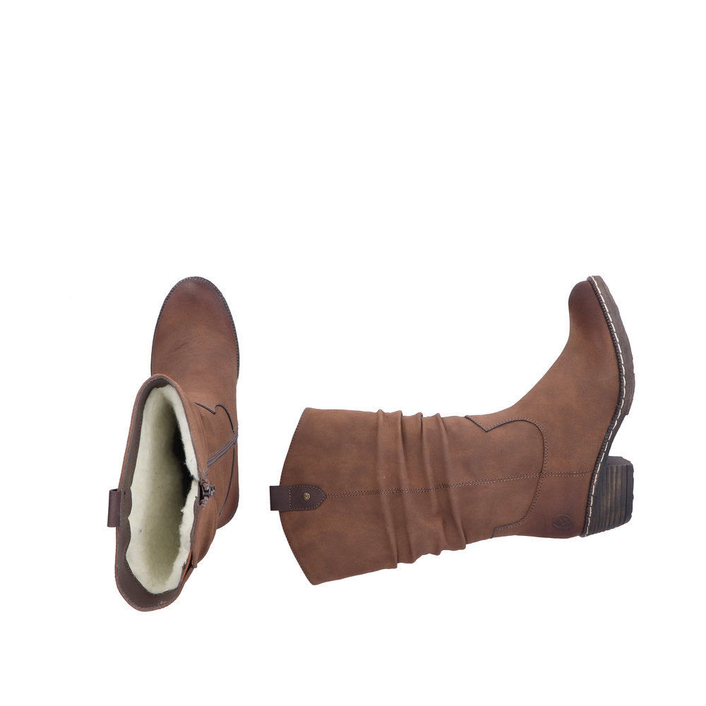 Rieker 93775-25 Ladies Brown Side Zip Mid-Calf Boots-elevate your sole