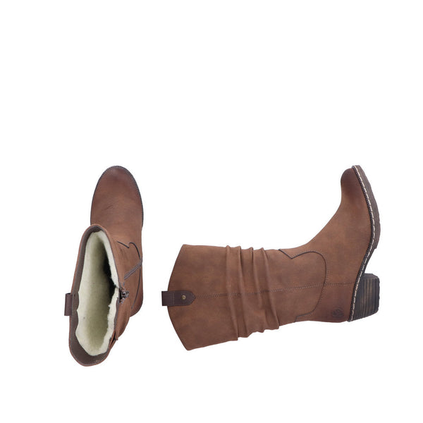 Rieker 93775-25 Ladies Brown Side Zip Mid-Calf Boots-elevate your sole