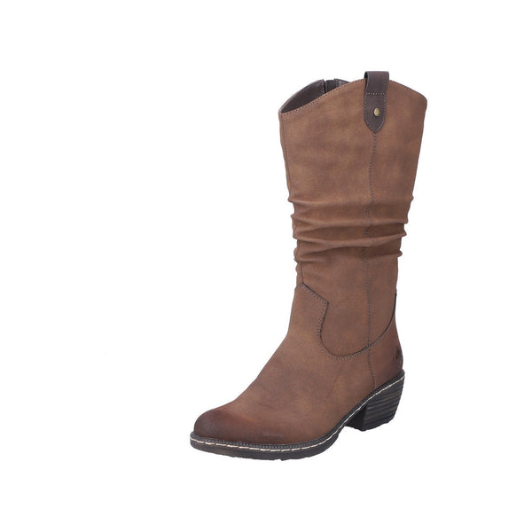 Rieker 93775-25 Ladies Brown Side Zip Mid-Calf Boots-elevate your sole